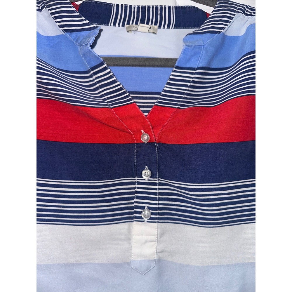 Talbots Womens Medium Striped Popover Tunic‎ Blouse Red Blue White 3/4 Sleeve - Picture 3 of 7